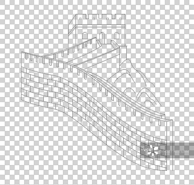 北京城市地标建筑旅游景点万里长城黑色线稿图片素材