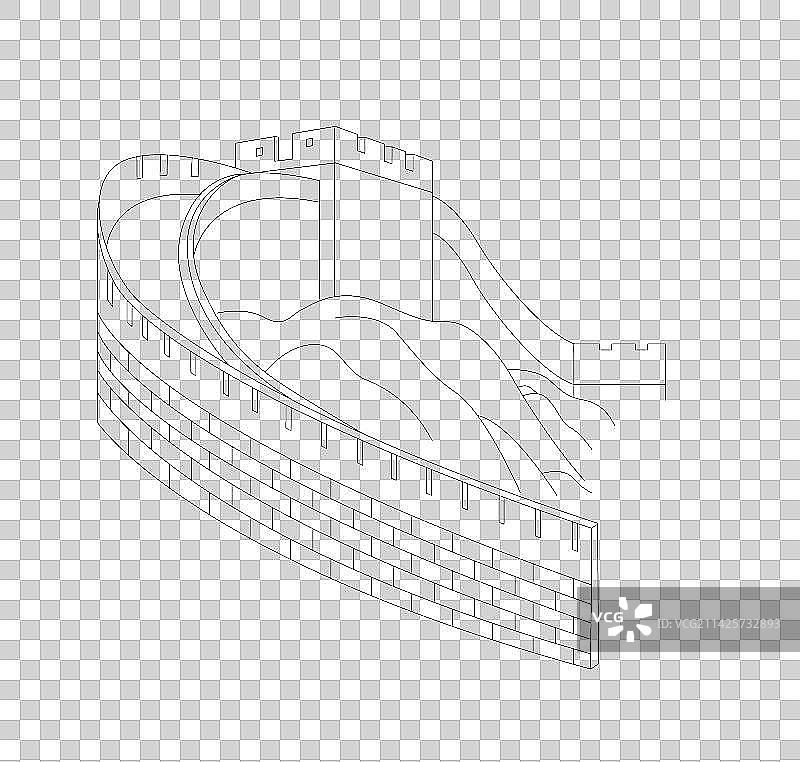 北京城市地标建筑旅游景点万里长城黑色线稿图片素材