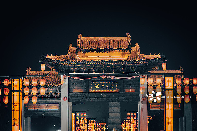 河南洛阳洛邑古城景区城市夜景图片素材