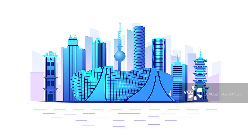 中国江苏省徐州市商务科技城市彩色插画图片素材