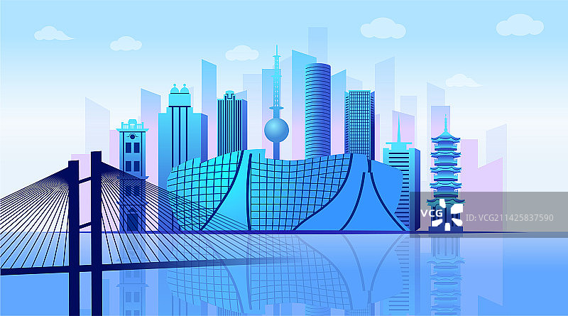 中国江苏省徐州市商务科技城市彩色插画图片素材