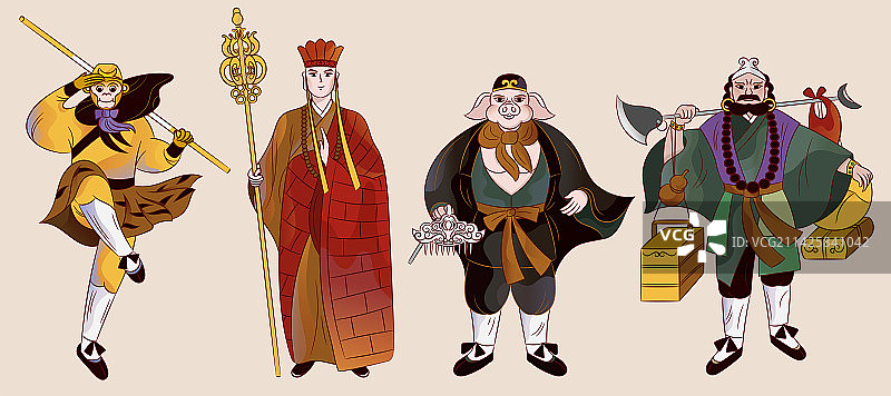 西游记唐僧师徒四人插画图片素材
