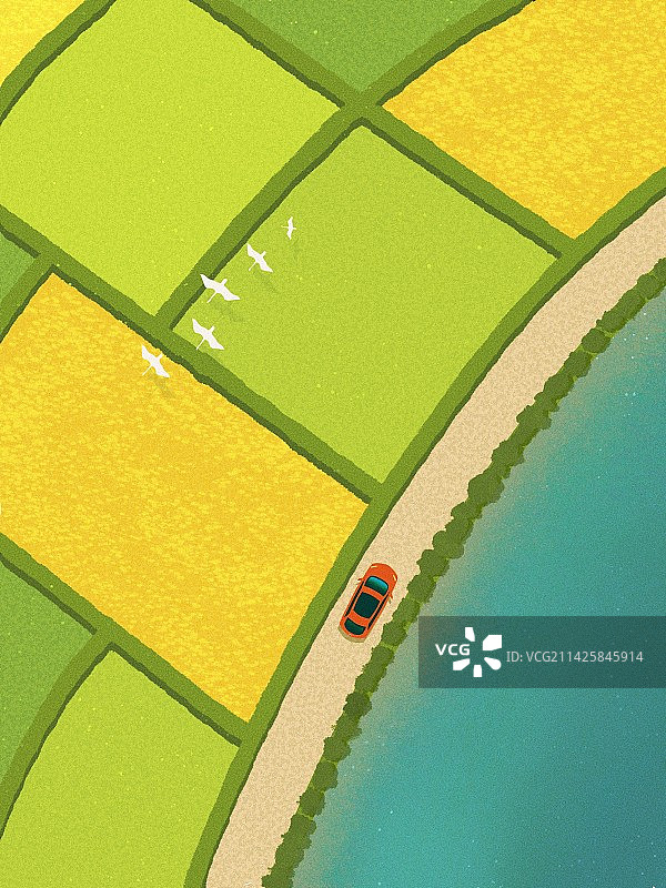 乡村农田春游治愈插画图片素材