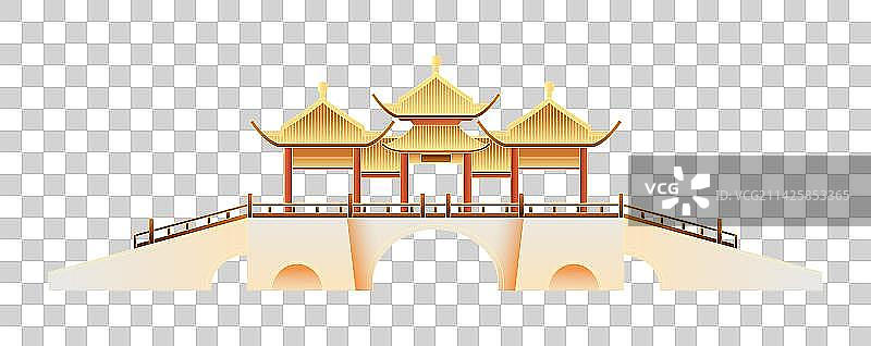 扬州地标建筑五亭桥插画图片素材