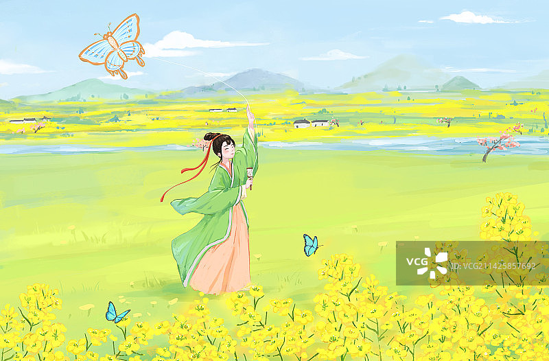 春天放风筝 春分清明节气图片素材