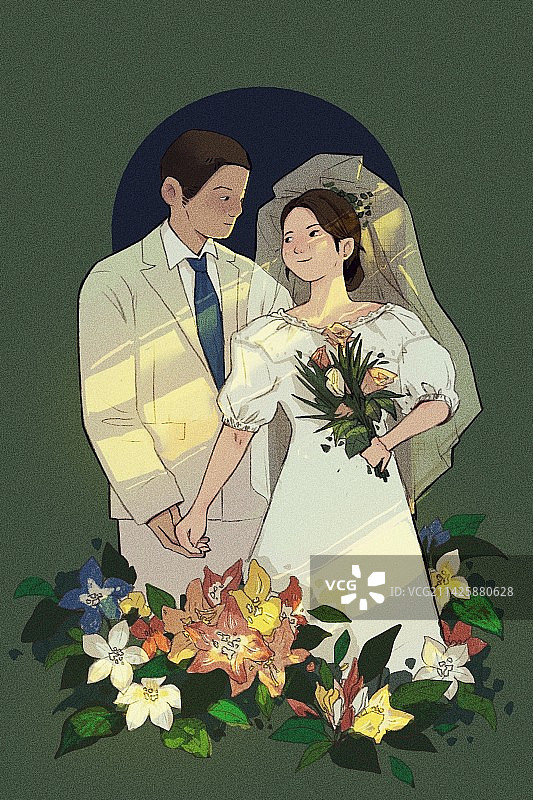 婚礼定制插画幸福手绘水彩祝福礼物插画图片素材