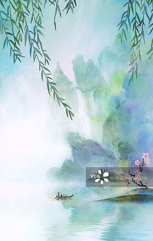 二十四节气春风十里山水画图片素材