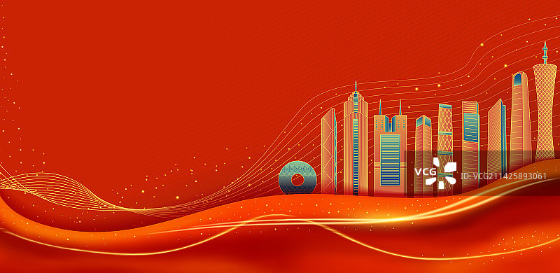 广州红色建筑群插画图片素材