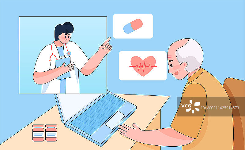 医生在线看针老人心脏疾病图片素材