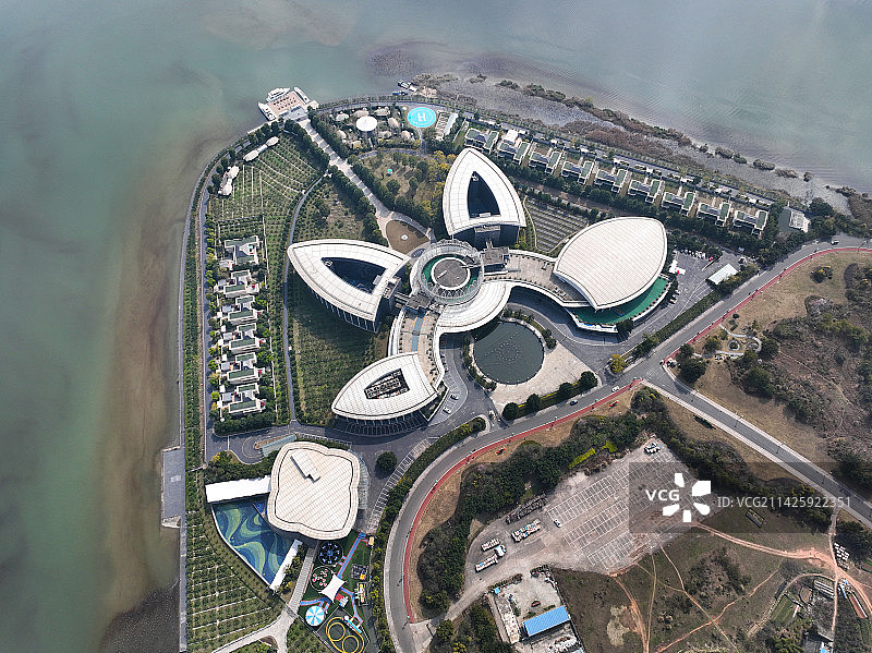 四川省遂宁市船山区圣莲岛景区航拍图片素材