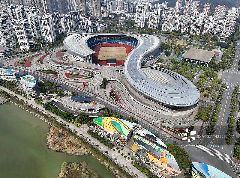 四川省遂宁市体育中心临仙阁景区航拍图片素材