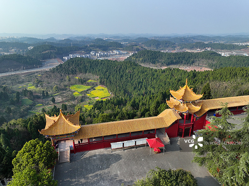 四川省遂宁市船山区中国观音故里灵泉风景区灵泉寺航拍图片素材
