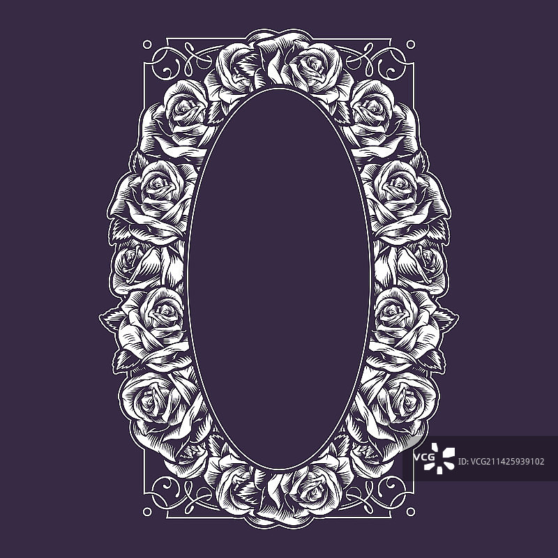 单色复古玫瑰花模板相框图片素材