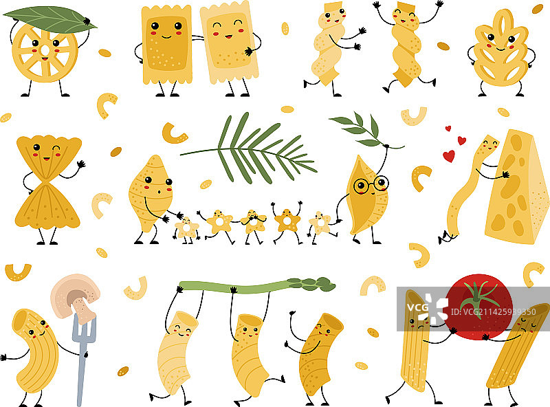 可爱的卡通意大利面条角色图片素材