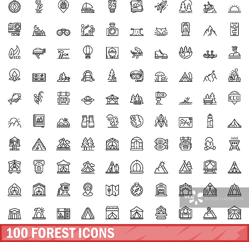 100个描边风格森林图标图片素材