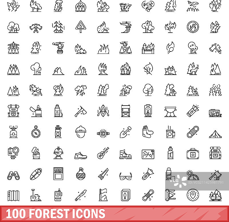 100个描边风格森林图标图片素材