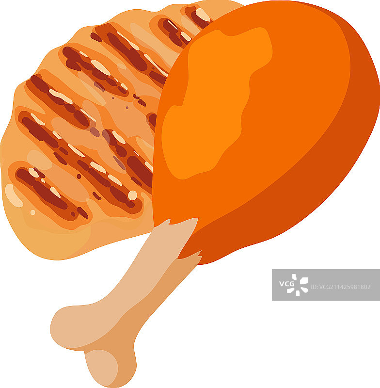 鸡肉食品等距视角图标：炸鸡图片素材