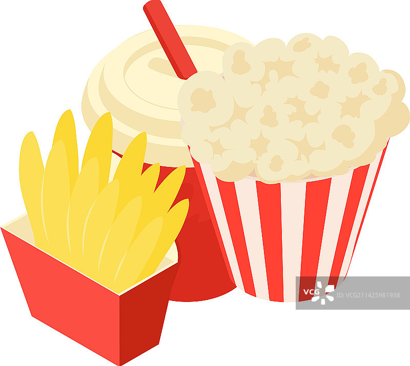 2.5D快餐爆米花篮图标图片素材