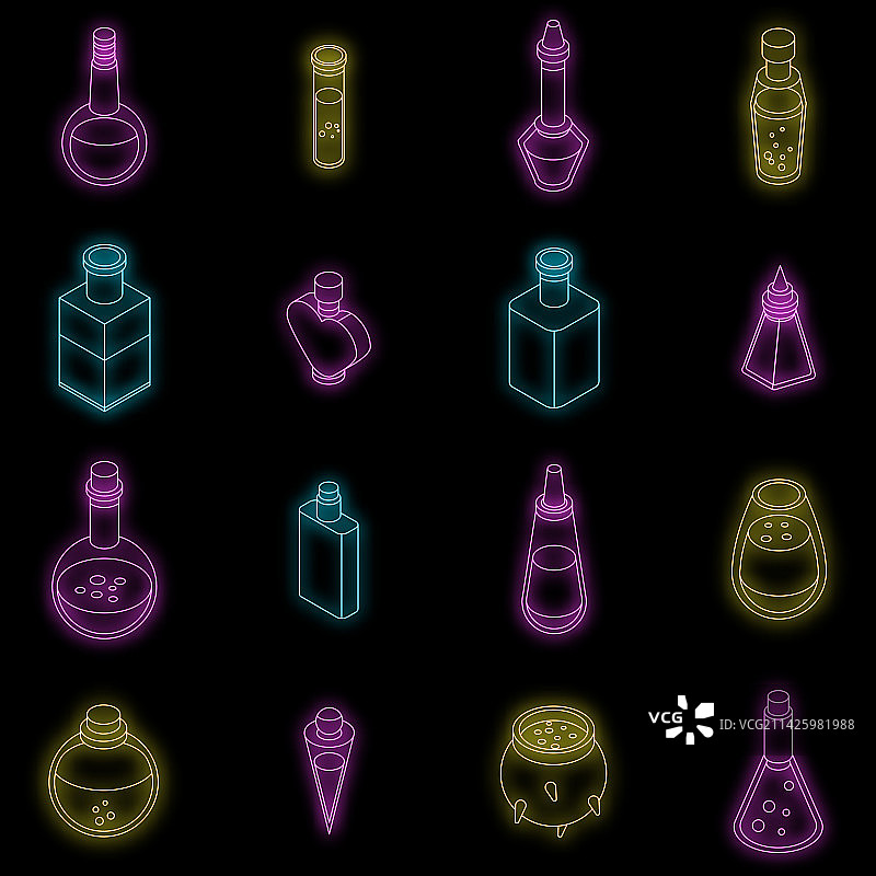 药剂图标霓虹灯套装图片素材