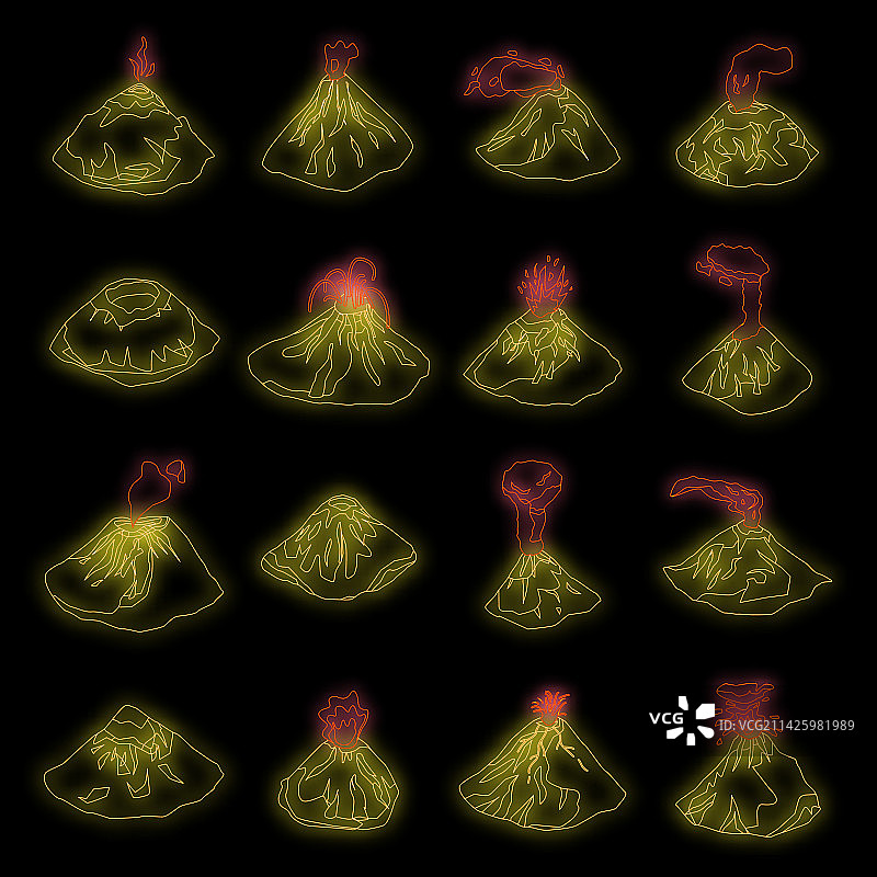 霓虹火山图标集图片素材