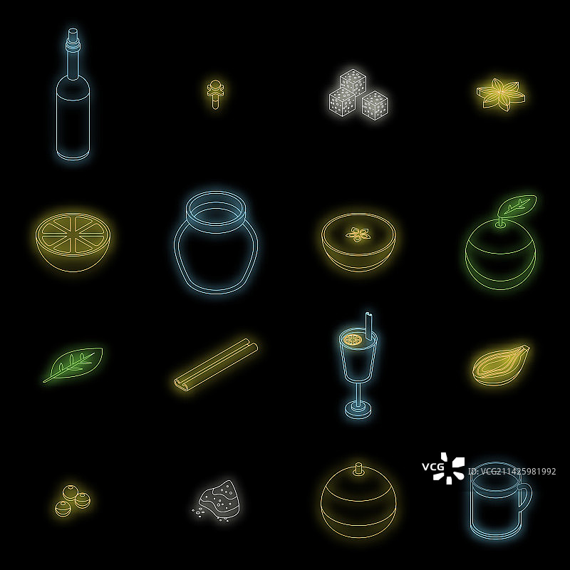 热红酒霓虹灯图标集图片素材