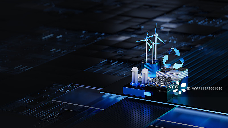3D渲染蓝色科技风格新能源概念插图图片素材