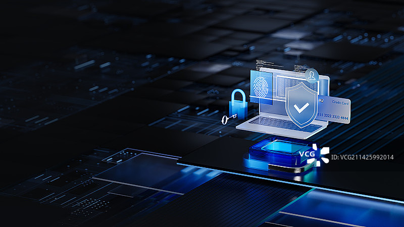 3D渲染蓝色科技风格网络安全概念插图图片素材