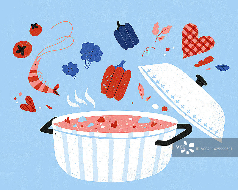 新鲜美味食材烹饪的一锅汤图片素材