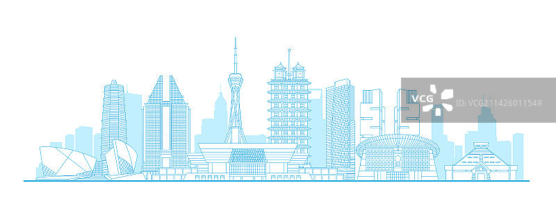 郑州城市地标建筑蓝色线稿矢量插画图片素材