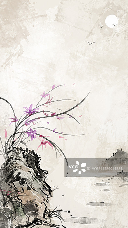 水墨风兰花插画图片素材