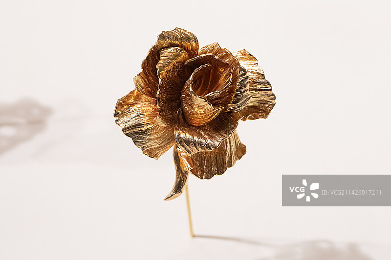 北京清华大学艺术博物馆自然花胸针5x5.6cm1960年合金镀金水晶莱茵石 仿制珍珠图片素材