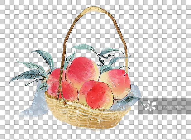 一篮水蜜桃水墨画图片素材