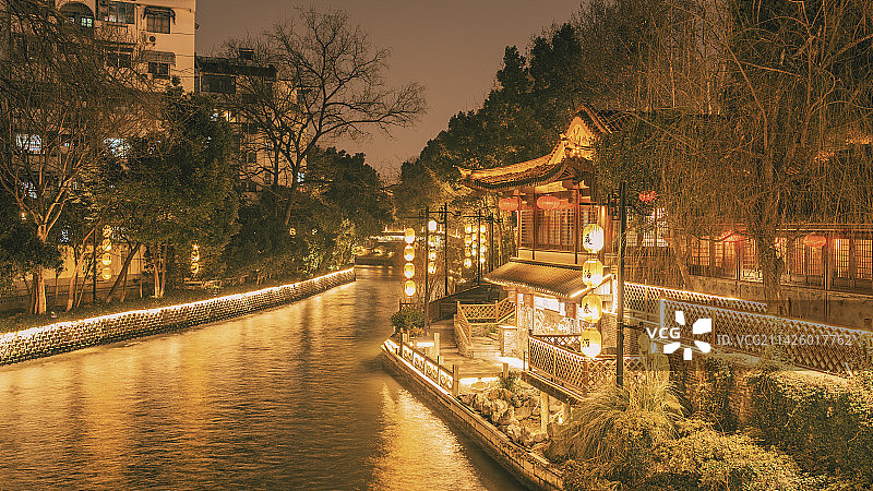 南京南京夫子庙秦淮风光带，秦淮河夜景图片素材