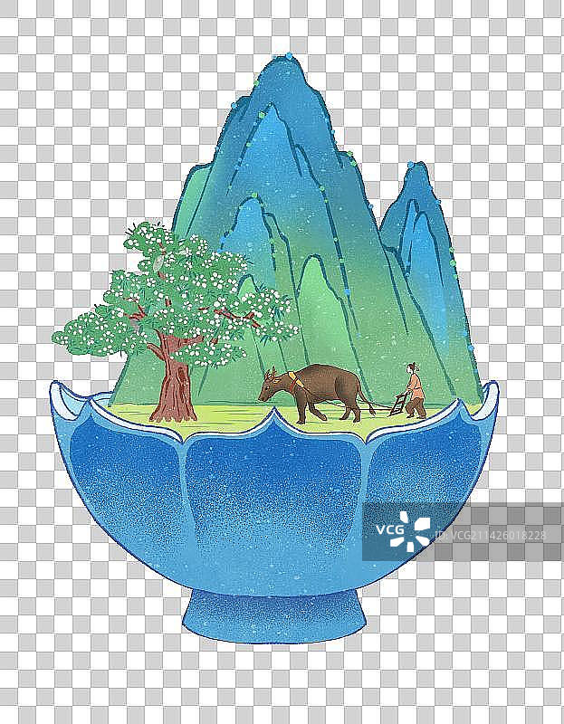 二十四节气惊蛰插画山水国风元素图片素材