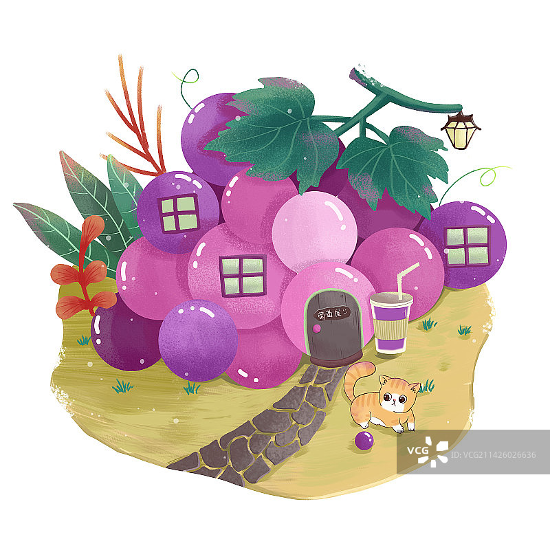 水果屋插画系列小场景葡萄图片素材