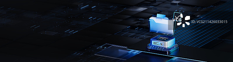 3D渲染蓝色科技风格办公概念banner插图图片素材