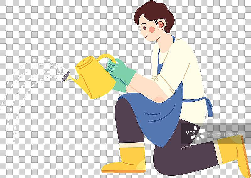 卡通拿着水壶浇水的青年园丁农民图片素材