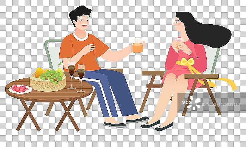 清明踏青青年男女户外露营矢量插画元素图片素材