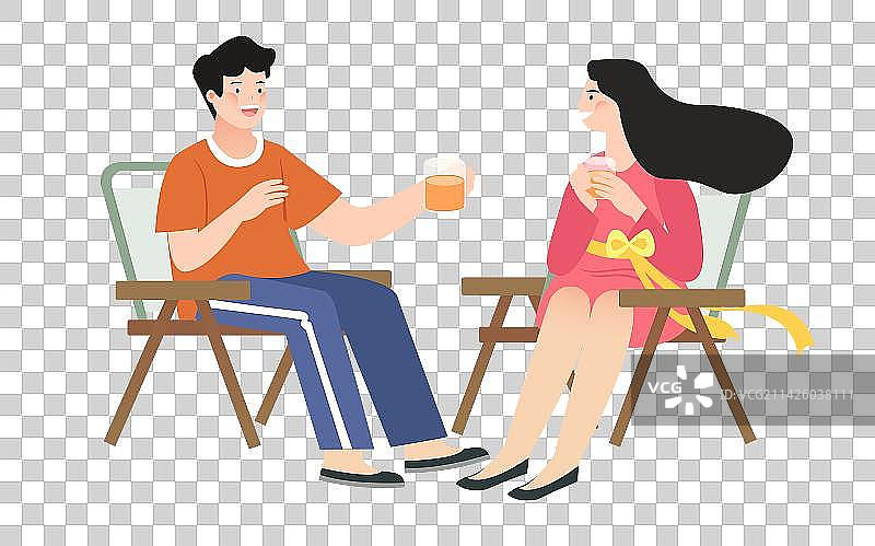 清明踏青青年男女户外露营矢量插画元素图片素材