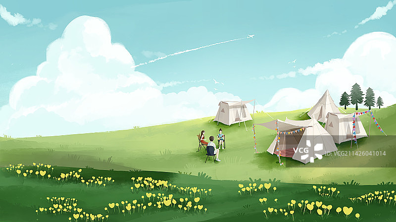 草地上的露营聚会图片素材