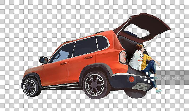 坐在后备箱的女孩图片素材