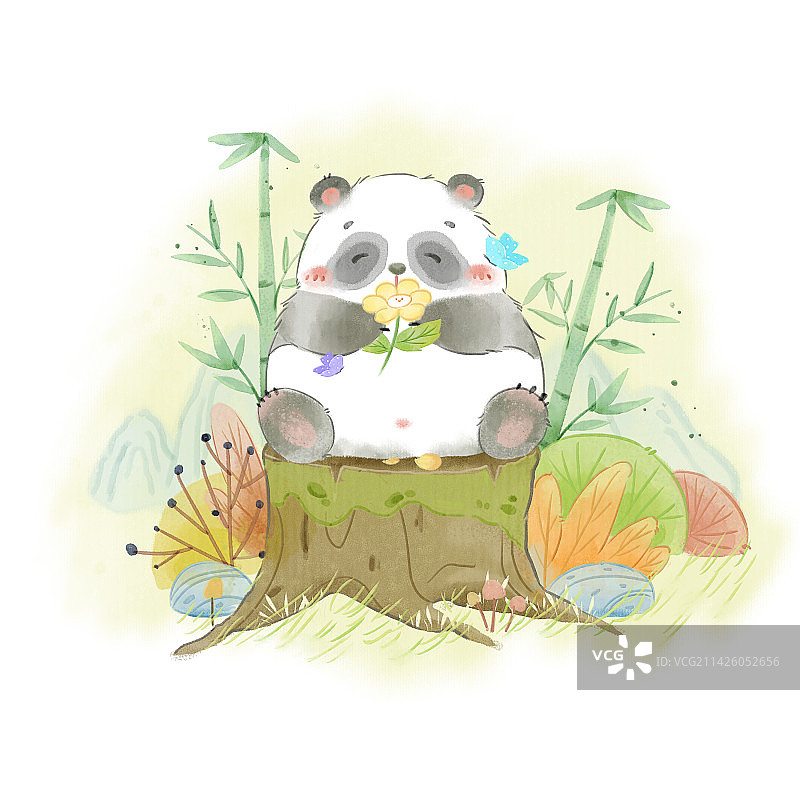 水彩风大熊猫小场景图片素材