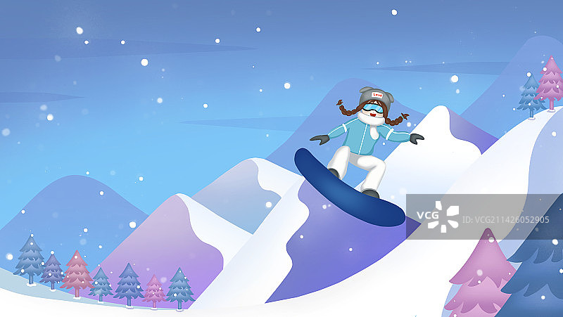 冬季滑雪扁平风运动插画图片素材