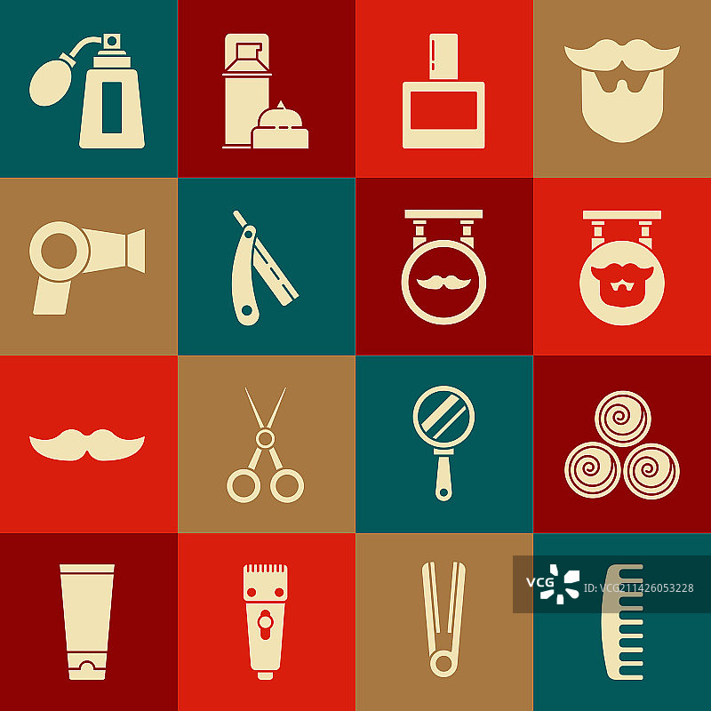 发刷、毛巾卷、理发店须后水套装图片素材