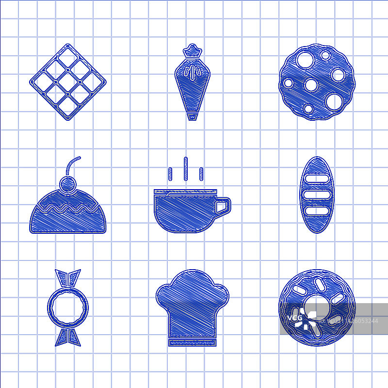 咖啡杯厨师帽甜甜圈面包糖果组合图片素材