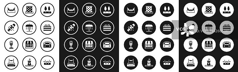 森林游乐设施素材：旋转木马、跳房子、船图片素材