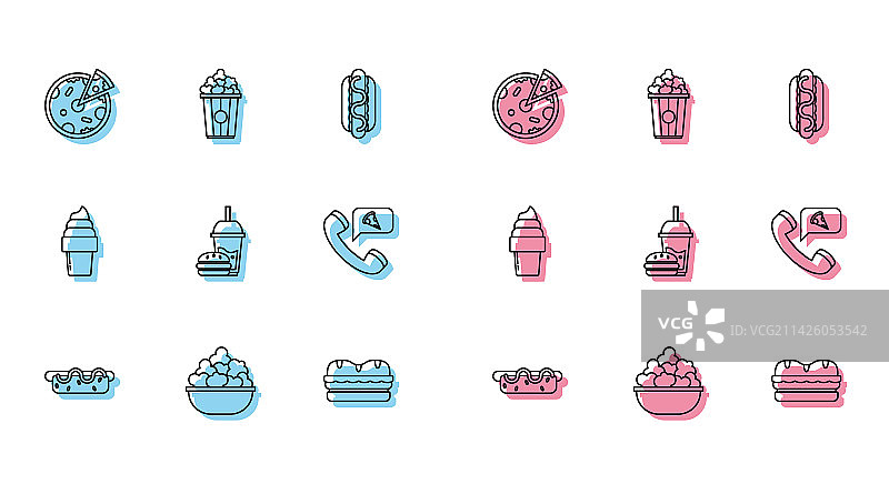 芥末热狗三明治爆米花线条图片素材