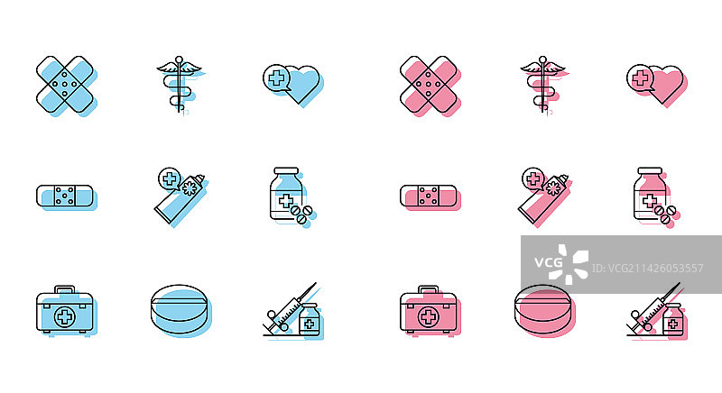 急救箱交叉绷带石膏套装线条图片素材