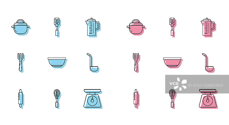 擀面杖、厨房打蛋器、汤锅套装图片素材