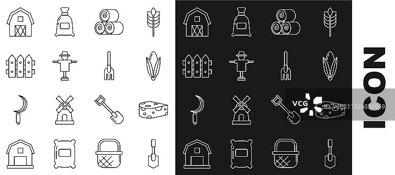 铲子、奶酪、玉米和干草卷图片素材